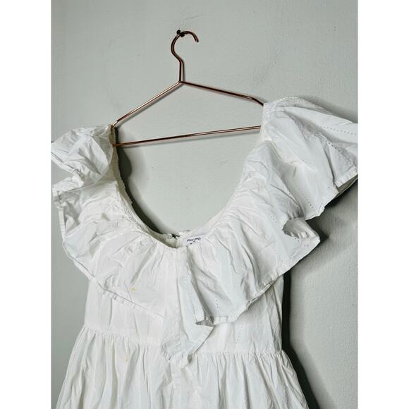 ADAM LIPPES White 100% Cotton Hourglass Cap Sleeves Eyelet Ruffle Dress Size 10 - Picture 8 of 9